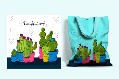 Cartoon cactus. Beautiful cacti