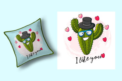 Stylish cactus in a hat and glasses