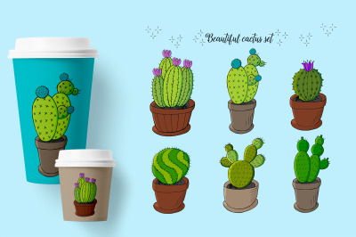 Cacti&2C; aloe&2C; succulents. Cute illustration