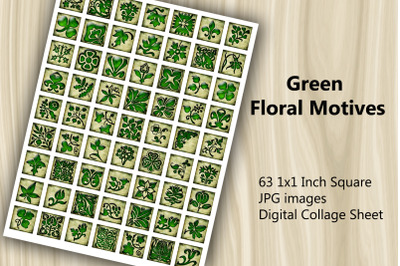 Digital Collage Sheet - Green Floral