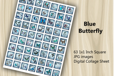 Digital Collage Sheet - Blue Butterfly