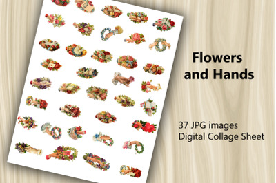 Digital Collage Sheet - Flowers and Hands