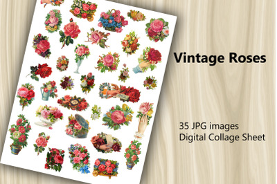 Digital Collage Sheet - Vintage Roses