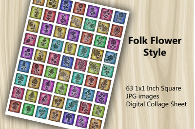 Digital Collage Sheet - Folk Flower