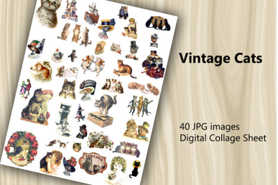 Digital Collage Sheet - Vintage Cats