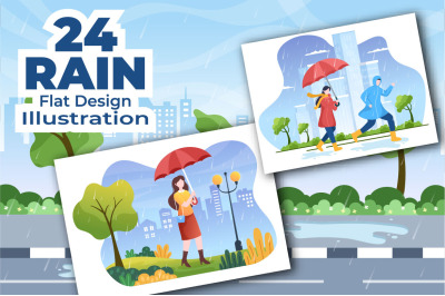 24 People in The Rain Cartoon illustration