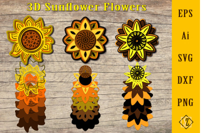 3D Sunflower Flowers.Cricut SVG File.Craft.