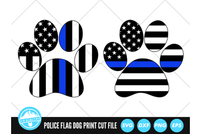 Dog Paw K9 Police Flag SVG | Thin Blue Line Cut File | Police SVG