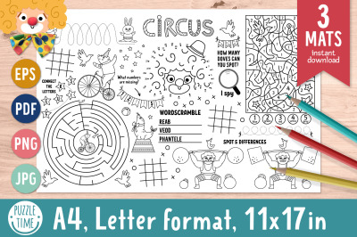 Circus coloring activity mats