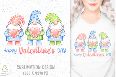 Happy Valentines day sublimation design Valentine gnomes printable art
