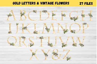 Gold Foil Alphabet with Vintage Flowers