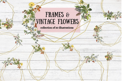 Gold Frames with Vintage Flowers
