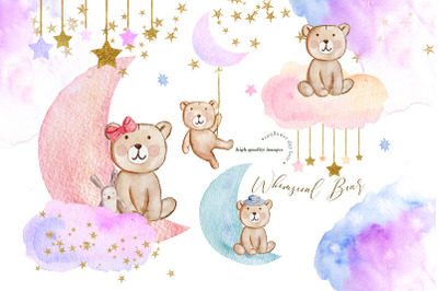 Whimsical Bear Watercolor Clipart, Cute Beary Much Twinkle Little Star