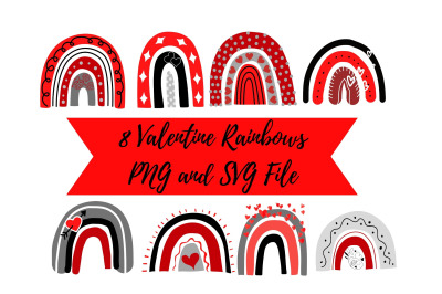 8 Valentine Rainbow Clipart Images SVG and PNG Bundle