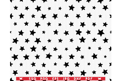 SVG Black Stars, Random sizes, Seamless pattern digital clipart