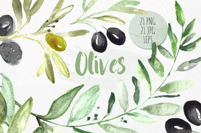 Olives. Watercolor clip art