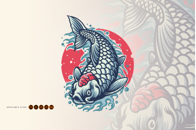 Koi fish Japan logo mascot illustrations