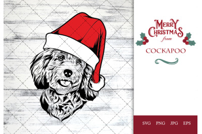 Cockapoo Dog in Santa Hat for Christmas