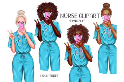 Nurse clipart set - african american girl clipart - 9 png files