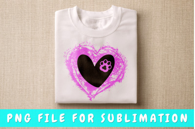 Heart with cat paw PNG for sublimation