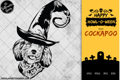 Cockapoo Dog in Witch Hat for Halloween