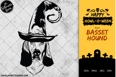 Basset Hound Dog in Witch Hat for Halloween