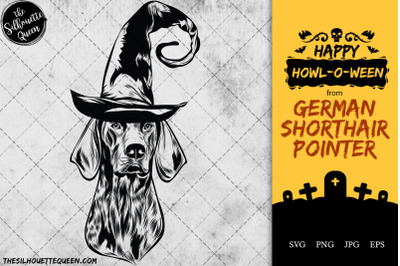 German SHorthair Pointer Dog in Witch Hat for Halloween