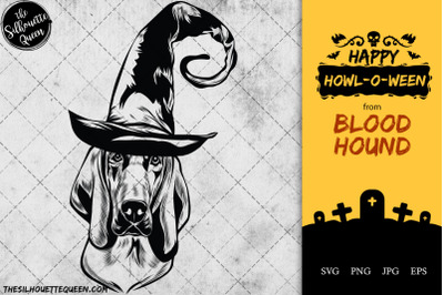 Blood Hound Dog in Witch Hat for Halloween