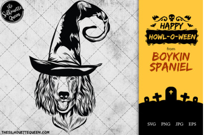 Boykin Spaniel Dog in Witch Hat for Halloween