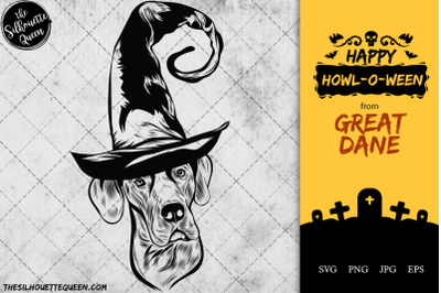 Great Dane Dog in Witch Hat for Halloween