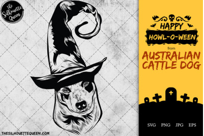 Australian Cattle Dog Dog in Witch Hat for Halloween