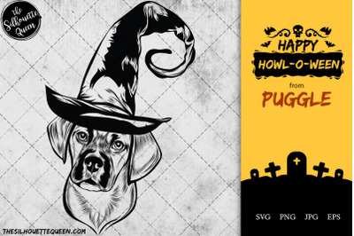 Puggle Dog in Witch Hat for Halloween