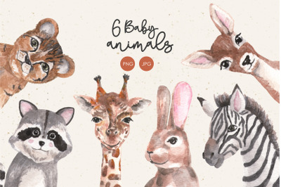 Watercolor baby animals clipart