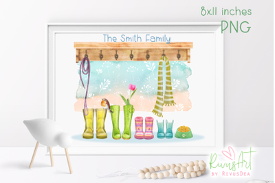 Family Welly Boots Print. Personalized Surname family print. Garden We