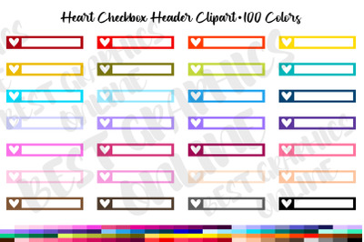 Heart checkbox task header box planner stickers clipart set