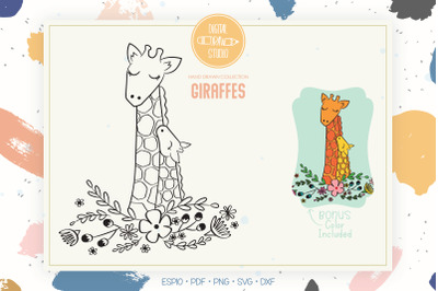 Hand drawn Giraffes Mom &amp; Baby | Animal Nursery | Mothers love