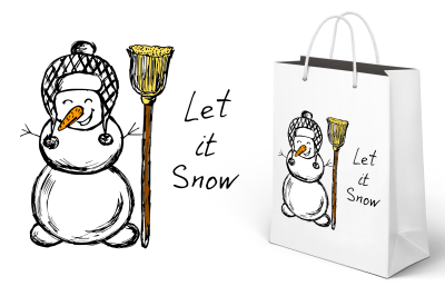 Let it snow. Snowman with a broom