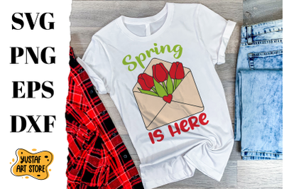 &quot;Spring is here&quot; SVG design with flowers in an envelope