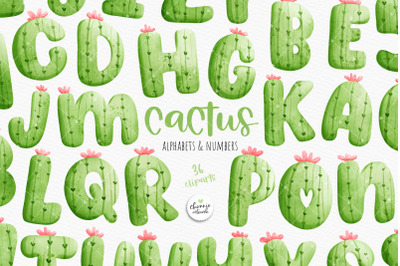 Cactus alphabets and numbers clipart, cactus alphabet, succulent font,