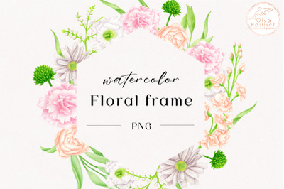 Watercolor Floral Frame Clipart. Spring Flower Border PNG
