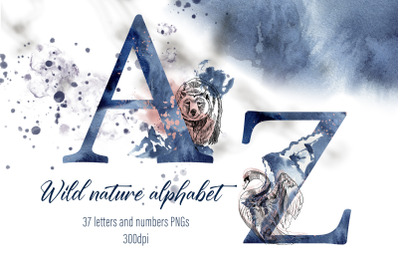 Wild nature alphabet monogram clipart Animal letters png set