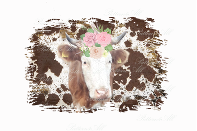 Highland Cow PNG, Cow Png, Highland Cow Clipart, Cow with Flowers, Cow