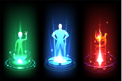 Teleportation stage with aliens holograms