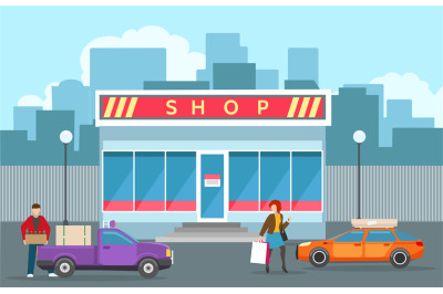 Street store building view illustration