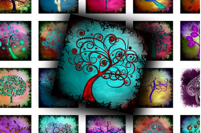 Digital Collage Sheet - Curl Trees