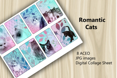 ACEO Digital Collage Sheet - Romantic Cats