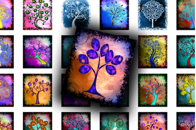 Digital Collage Sheet - Curl Trees