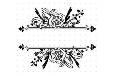 Floral Split Frame Monogram SVG clipart