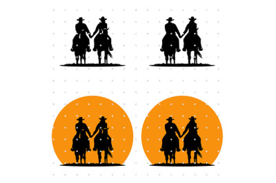 Cowboy and Cowgirl Sunset SVG clipart
