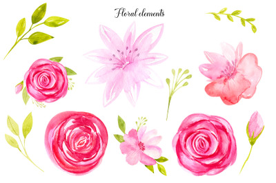 Watercolor Floral elements. Roses clipart